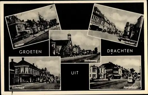 Ak Drachten Friesland Niederlande, Norderbuurt, Stationsweg, Zuiderbuurt