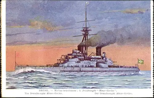 Ak Brasilianisches Kriegsschiff, Marine brésillienne, Dreadnought Minas Geraes