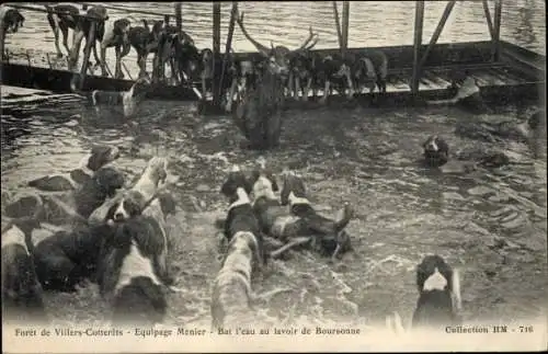 Ak Villers Cotterêts Aisne, Foret, Equipage Menier, Bat l'eau au lavoir de Boursonne