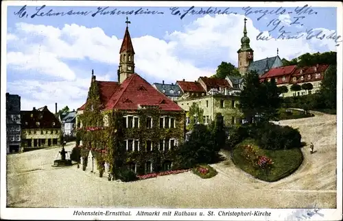 Ak Hohenstein Ernstthal in Sachsen, Altmarkt m. Rathaus u. St. Christophori Kirche