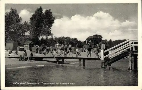 Ak Scharbeutz in Ostholstein, Strandleben mit Musikpavillon