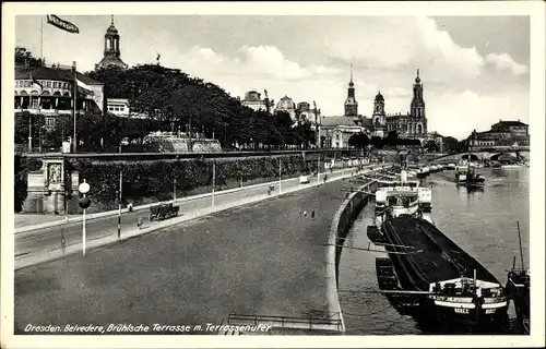 Ak Dresden Altstadt, Belvedere, Brühlsche Terrasse, Terrassenufer