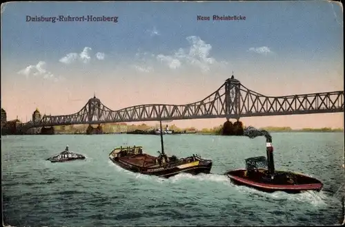 Ak Homberg Duisburg im Ruhrgebiet, Neue Rheinbrücke, Schlepper