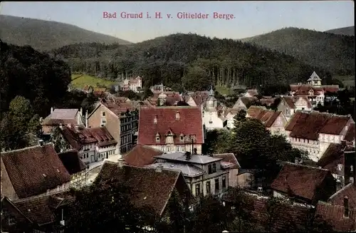 Ak Bad Grund im Harz, Ort von Gittelder Bergen gesehen