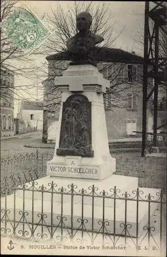 Ak Houilles Yvelines, Statue de Victor Schoelcher