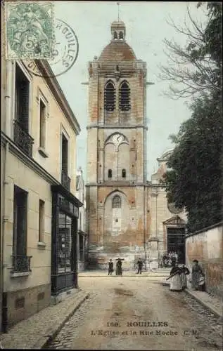 Ak Houilles Yvelines, L'Eglise, La Rue Hoche