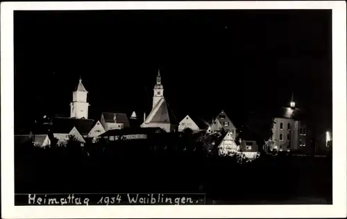 Foto Ak Waiblingen in Württemberg, Teilansicht bei Nacht, Heimattag 1934