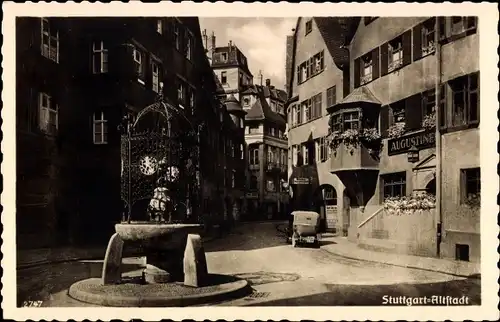 Ak Stuttgart in Baden Württemberg, Partie in der Altstadt, Brunnen, Gasthaus Augustiner