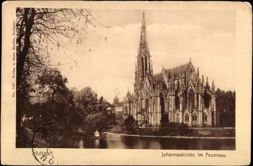 Ak Stuttgart in Baden Württemberg, Johanneskirche im Feuersee