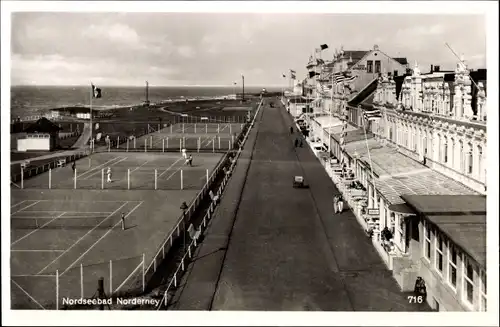 Ak Norderney in Ostfriesland, Promenade mit Tennisplatz