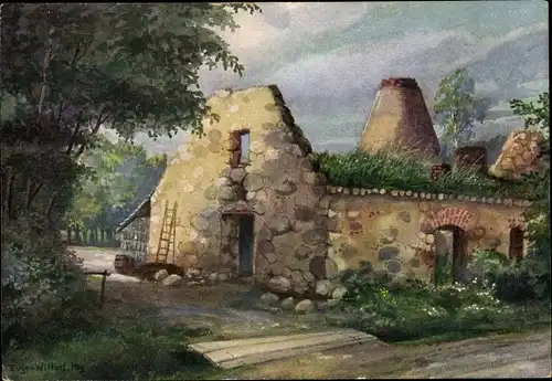 Künstler Ak Wittorf, E., Ruine im Vorwerk Sappol, Kurland, Lettland, 1916