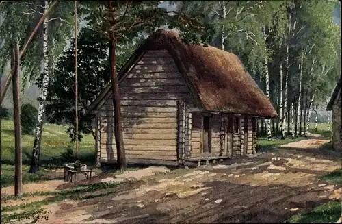 Künstler Ak Wittorf, E., Gehöft Saleneck, Kurland, Lettland 1916