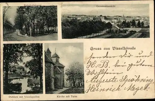 Ak Visselhövede in Niedersachsen, Bahnhof, Gesamtansicht, Dubben, Kirche, Turm