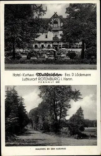 Ak Rotenburg an der Wümme, Kurhotel Waldschlößchen, Waldweg