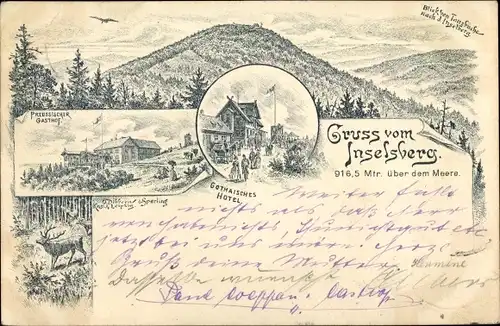 Litho Brotterode Trusetal Thüringen, Inselsberg, Preussischer Gasthof