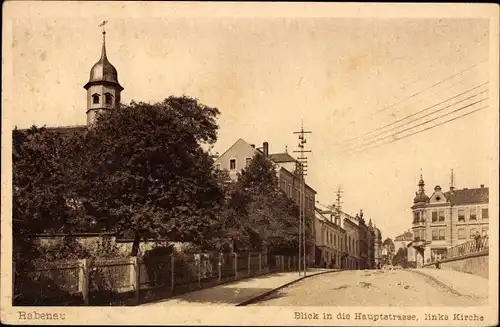 Ak Rabenau im Erzgebirge, Blick in die Hauptstraße, links Kirche