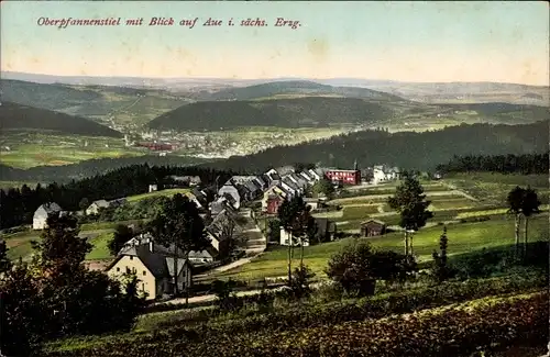 Ak Oberpfannenstiel Lauter Bernsbach im Erzgebirge Sachsen, Blick auf Ort und Aue