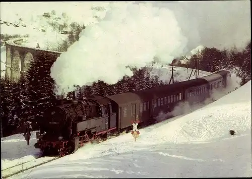 Ak Deutsche Eisenbahn, Dampflok, 95 0009 mit P 18003, Winter