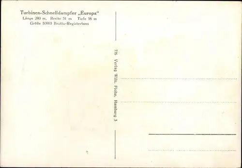 Ak Norddeutscher Lloyd Bremen, Turbinenschnelldampfer Europa