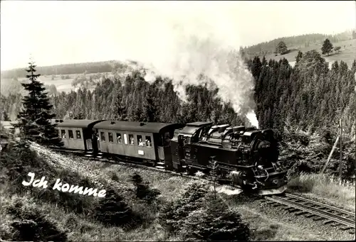 Ak Ich komme, Deutsche Eisenbahn, Dampflok in voller Fahrt, Tender Nr. 99 245