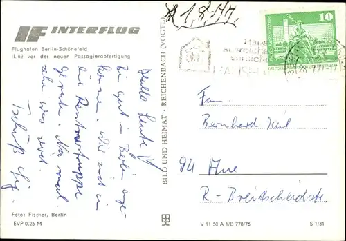 Ak Schönefeld bei Berlin, Zentralflughafen, Iljuschin IL 62, Passagierflugzeug