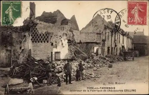 Ak Fère en Tardenois Aisne, Interieur de la Fabrique de chaussures Colling, Kriegszerstörung 1. WK