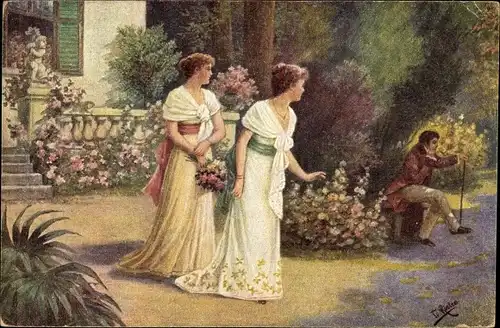 Künstler Ak Rösler, F., Sein Lieblingsplätzchen, Frauen und Mann im Garten