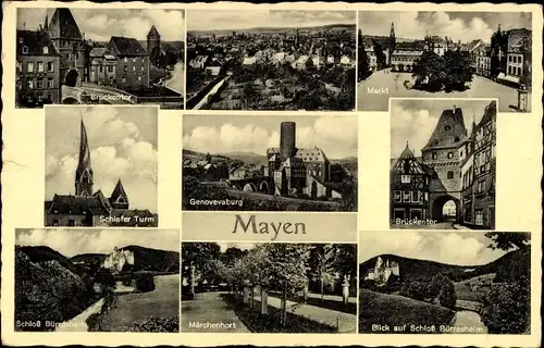 Ak Mayen in der Eifel, Stadt, Schloss, Schiefer Turm, Brückentor, Märchenhort, Genovevaburg