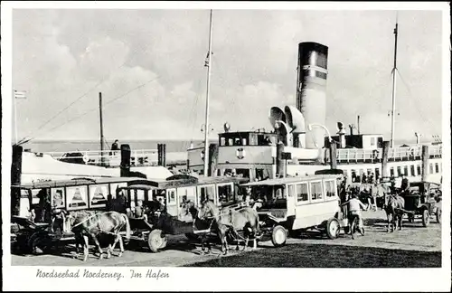 Ak Norderney in Ostfriesland, Partie am Hafen, Dampfer, Kutschen