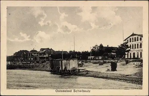 Ak Scharbeutz in Ostholstein, Haus Vaterland, Strand, Wagen