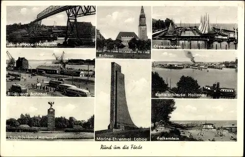 Ak Ostseebad Laboe, Marine Ehrenmal, Rathaus, Hochbrücke Holtenau, Falkenstein, Kanalschleuse