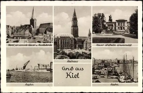 Ak Kiel in Schleswig Holstein, Universität, Hafen, Rathaus, Nikolaihäuser, Markt