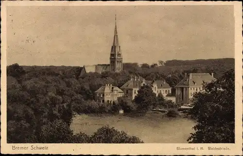 Ak Blumenthal Hansestadt Bremen, Waldesfriede, Kirche, Teilansicht