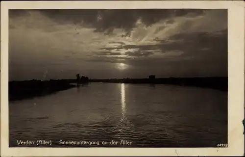 Ak Verden an der Aller, Sonnenuntergang an der Aller