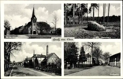 Ak Ehra Lessien Niedersachsen, Kirche, Bickelstein, Hauptstraße, Dorfpartie