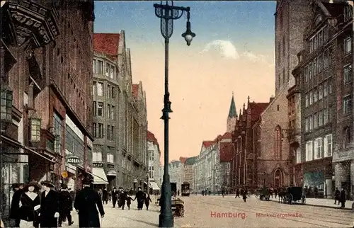 Ak Hamburg Altstadt, Blick in die Mönckebergstraße, Passanten, Geschäfte