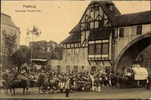 Ak Hamburg Mitte Altstadt, Festzug, Hamburger Bürgermilitär, 16. Deutsches Bundesschießen, Lachmund