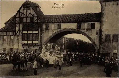 Ak Hamburg Mitte Altstadt, Festzug, Wikingerschiff, 16. Deutsches Bundesschießen, Lachmund