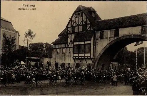 Ak Hamburg Mitte Altstadt, 16. Deutsches Bundesschießen 1909, Festzug, Hamburger Sport, Fahrräder