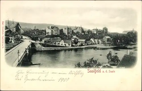 Ak Saalfeld an der Saale Thüringen, Panorama, Saalepartie