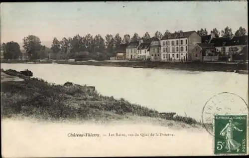 Ak Château Thierry Aisne, Les Bains, vue du Quai de la Poterne