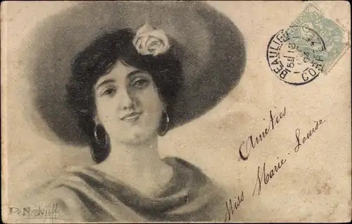 Künstler Ak Portrait einer Frau mit Ohrringen