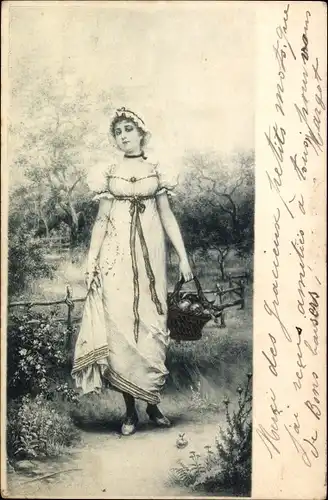 Ak Frau mit Obstkorb