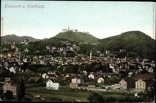 Ak Eisenach, Totale vom Ort mit Blick zur Wartburg