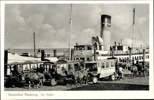 Ak Norderney in Ostfriesland, Partie am Hafen, Dampfer, Kutschen