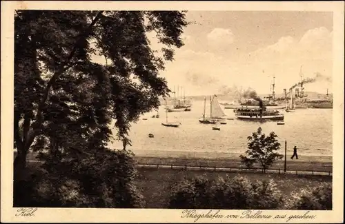 Ak Hansestadt Kiel, Kriegshafen von Bellevue aus gesehen