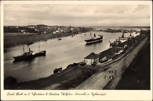 Ak Holtenau Kiel in Schleswig Holstein, Schleusen, Kaiser Wilhelm Kanal, Dampfer