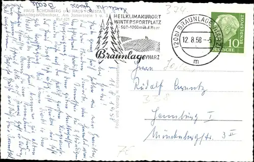 Ak Braunlage im Oberharz, Haus Schönberg, Haus Foresta, Am Jemerstein 1 und 3