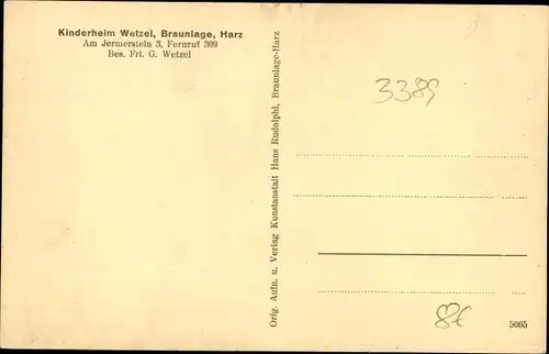 Ak Braunlage im Oberharz, Kinderheim Wetzel, Jermerstein 3