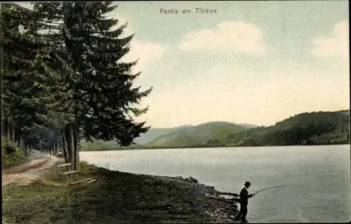 Ak Titisee Neustadt im Breisgau Hochschwarzwald, Partie am Titisee, Angler